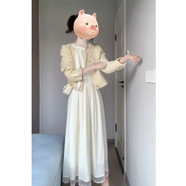 凌卡戚時(shí)尚小香風(fēng)加絨毛呢外套+蝴蝶結連衣裙女2025秋冬新款顯瘦兩件裝 黃色外套+長(cháng)裙 (氣質(zhì)兩件裝) L