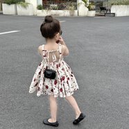 格素凡時尚童裝2025夏季新款女童復(fù)古玫瑰露背連衣裙兒童韓版吊帶背心 主圖款 90