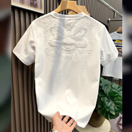 冠軍閃電美國重磅中國風(fēng)醒獅刺繡短袖t恤男士2025夏季新款休閑半袖體恤青 白色 醒獅款 XL 125-140斤