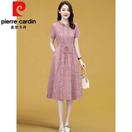 皮爾卡丹（pierre cardin）棉麻連衣裙女裝夏天薄款2025年新款小個(gè)子中長(zhǎng)款夏季減齡碎花裙子 粉色 2XL (建議125-135斤 )