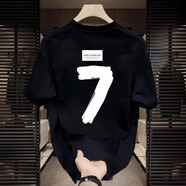 倉石一樹(shù)潮牌美式復古數字7白色短袖T恤男夏季寬松涼感高級感休閑大碼上衣 黑色 3XL （180-210斤）