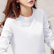艾妃琳棉純白色打底衫女春秋新款純棉長(cháng)袖t恤衫媽媽洋氣大碼上衣服 白色 S 70-85斤