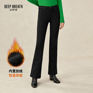 深呼吸DEEP BREATH女裝百搭加絨保暖微喇休閑牛仔長褲女A100142 黑 M (3碼)