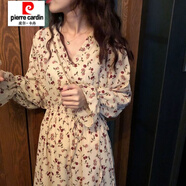 皮爾卡丹（pierre cardin）【16.1萬(wàn)人收藏】春裝新款女韓版碎花長(zhǎng)裙寬松V領(lǐng)蝴蝶袖高腰顯瘦 圖片色 S 建議75-90斤