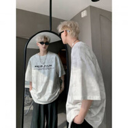 森馬（Semir）美式扎染t恤男裝夏季痞帥冰絲短袖休閑體恤寬松搭配一套高街半袖 【單件】扎染白色短袖 2XL