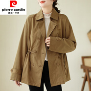 皮爾卡丹（pierre cardin）品質(zhì)韓版氣質(zhì)休閑短外套女春秋大碼寬松收腰顯瘦洋氣百搭風(fēng)衣 卡其色 2XL 建議145-165斤