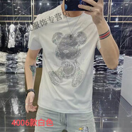 NY-NYC短袖T恤男ins網(wǎng)紅超火暴力熊燙鉆男裝潮牌精神棉修身半截袖 白色 4XL 建議180-200斤