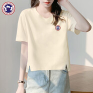 TUTORGOOSE白色t恤女短袖寬松下擺開(kāi)叉半袖棉質(zhì)百搭2025新款秋裝內搭打底衫 奶黃【V領(lǐng)】 XL