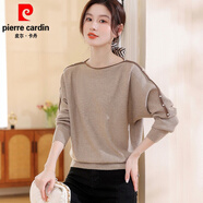 皮爾卡丹（pierre cardin）一字領(lǐng)休閑蝙蝠衫毛衣針織衫打底女春秋裝寬松遮肚子上衣時(shí)尚洋氣 燕麥 M 【建議90-105斤】