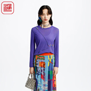 漁FISHING打底衫女2025新款早春刺繡花簡(jiǎn)約線(xiàn)條百搭休閑T恤FGHA2026 藍(lán)紫 XL