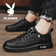 花花公子男鞋2025春季新款帆布板鞋小白鞋休閑潮鞋百搭學(xué)生單鞋男 Z103黑色 皮面 39  收藏送襪子