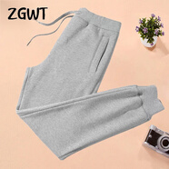 ZGWT輕奢高端品牌束腳休閑運動(dòng)褲女寬松春秋冬加絨小熊哈倫褲衛褲褲子 純色款-淺灰 XL 【春秋款】120-135斤