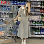 FSHE鹽系百搭短袖T恤連衣裙女夏季新款polo領(lǐng)寬松休閑學(xué)生中長(cháng)款ins潮 灰色_優(yōu)質(zhì)質(zhì)量 XL _115-130斤左右