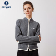 Navigare意大利小帆船女士全羊毛針織衫毛衣開衫外套2334094503 灰/白 M 