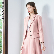 顏域高級感短款西裝外套女2025早春通勤職業(yè)修身女士西服 粉色 2XL 