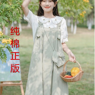 景怡依12-20歲大童初中學(xué)生純棉棉布裙子夏裝胖女孩初高中生寬松連衣裙 綠色 XL