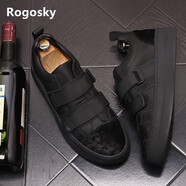Rogosky香港潮板鞋男2025春秋新款魔術(shù)貼拼接休閑鞋潮流百搭懶人單鞋 黑色 （內增高版） 40 =運動(dòng)鞋41