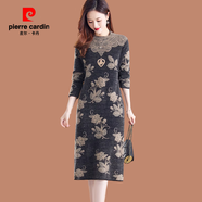 皮爾卡丹（pierre cardin）秋冬新款仿水貂絨針織毛衣連衣裙女裝媽媽寬松洋氣印花減齡打底衫 黑色2317 M 90-105斤