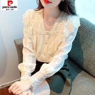 皮爾卡丹（pierre cardin）荷葉邊洋氣v領(lǐng)蕾絲襯衫女秋季2025新款感時(shí)尚漂亮上衣小衫女 圖片色 【專柜品質(zhì)】 S 【80-90斤】