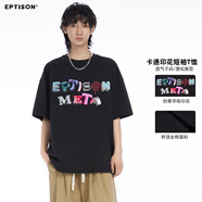 衣品天成  EPTISON彩色卡通字母印花T恤 黑色 XS