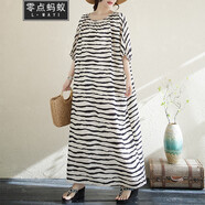 零點(diǎn)螞蟻大碼女裝200斤夏季新款文藝休閑條紋連衣裙遮肚子顯瘦度假風(fēng)長(cháng)裙 白條紋 均碼 大 【130-200斤】