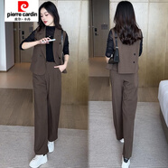 皮爾卡丹感氣質(zhì)職業(yè)西裝套裝女2025春秋新款時(shí)尚小個(gè)子馬甲二件套 咖色套裝 L ( 建議100斤-115斤)