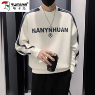 啄木鳥(niǎo)衛衣男2025春秋季新款百搭潮流印花長(cháng)袖t恤男顯瘦寬松打底衫男 白色 4XL 175-200斤
