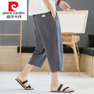 皮爾卡丹（pierre cardin）亞麻褲男短褲七分褲夏季薄款棉麻中褲休閑運動(dòng)褲直筒寬松7分針織 深灰色 M