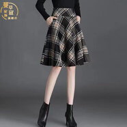 蔓草寇大擺半身裙格子半身裙女毛呢短裙2023新款時(shí)尚a字大擺傘裙秋冬配 格子 XL_116-125斤