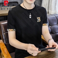 皮爾卡丹（pierre cardin）夏季男士冰絲短袖T恤修身半袖速干體恤薄款高彈性潮流帥氣上衣服 890黑色 M 90-115斤