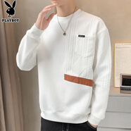 花花公子（PLAYBOY）長(zhǎng)袖t恤男春秋季新款寬松休閑百搭潮流圓領(lǐng)衛(wèi)衣男簡(jiǎn)約上衣打底衫 C-3526HH23285 白色 M