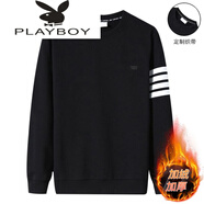 花花公子（PLAYBOY）純棉T恤中青年男士秋冬款圓 領(lǐng)條紋寬松運動(dòng)休閑潮舒適百搭打底 黑色 M
