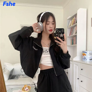 FSHE小個(gè)子外套女2025春夏秋新款寬松透氣外套女方領(lǐng)上衣外穿 黑色 L