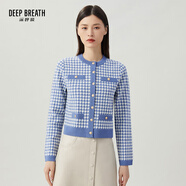 深呼吸DEEP BREATH女裝拼色假口袋小香風(fēng)針織衫開(kāi)衫外套女A400853 藍 S (2)