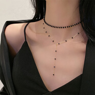 CLCEY黑繩項鏈雙層脖頸鏈鎖骨鏈水晶chocker項圈女頸帶簡(jiǎn)約小眾冷淡風(fēng) 黑色