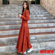 萱眸2024年新款高個(gè)子春秋超長(cháng)款連衣裙女腳踝氣質(zhì)大碼女裝拖地長(cháng)裙子 紅色 M 100-110斤