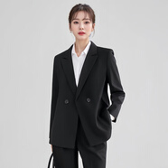 特洛曼黑色西裝套裝女寬松休閑氣質(zhì)職業(yè)裝女裝面試正裝商務(wù)工裝西服外套
