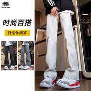 SWAMP AREA美式微喇休閑工裝褲男款秋冬季直筒長(cháng)褲斜切痞帥褲子K1105白2XL