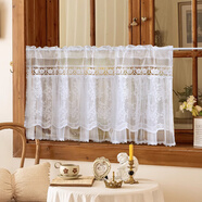 佳爾美法式蕾絲免打孔紗簾安裝飄窗短款半簾窗簾褶皺蕾絲臥室小窗戶(hù)簾子 許愿花穿桿款（桿另購） 寬200高130
