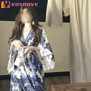 VOYDOVE300斤大碼微胖mm性感辣妹小仙女氣質(zhì)度假長裙優(yōu)雅顯瘦新款連衣裙 藍(lán)色【z】 2XL 建議150-200斤