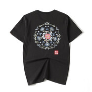 簡拓 2022夏季新品薄款中國風(fēng)刺繡仙鶴純棉短袖T恤 學(xué)生情侶裝體恤男大碼半袖衫 2818黑色 M碼(90-115斤)