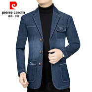 皮爾卡丹（pierre cardin）男裝西服上衣2024春秋季新款休閑牛仔外套中年修身小西裝三?？?牛仔藍 三扣面料 L 175(120-135斤)