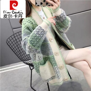 皮爾卡丹（pierre cardin）加厚毛衣開衫女2025新款秋冬韓版寬松慵懶風百搭針織外套 綠色 M