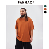 PANMAX大碼潮牌男裝夏季新款簡(jiǎn)約加大短袖復古基礎印花短袖圓領(lǐng)T恤上衣 橘色 2XL