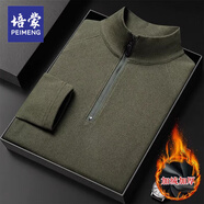 培蒙純色半拉鏈立領(lǐng)長(cháng)袖T恤男春秋冬潮流雙面絨德絨休閑打底衫上衣服 【FL205款】橄欖綠色 加絨 L 175 【適合135-150斤】