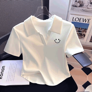 尤柯鳥（yoekbird）2024新款純棉短袖t恤女夏季減齡時尚小眾設(shè)計感polo領(lǐng)洋氣上衣潮 白色【A02(笑臉4)】 S