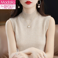莫代爾春裝半高無(wú)袖毛衣打底針織衫韓版背心女修身氣質(zhì)百搭吊帶打底衫女 原絨米 L