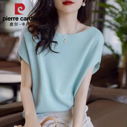 皮爾卡丹（pierre cardin）冰絲短袖T恤2025春夏新款洋氣蝙蝠袖寬松顯瘦遮肉套頭薄款針織衫 2024豆綠色2025 均碼