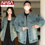 NASA XVVX情侶裝春秋款2024復(fù)古港風(fēng)牛仔夾克男潮牌高級(jí)感寬松外套 藍(lán)色 XL