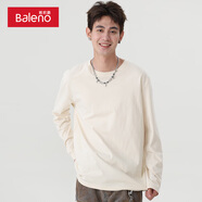 班尼路春秋款長(cháng)袖T恤男士舒適親膚純棉圓領(lǐng)上衣寬松簡(jiǎn)約純色百搭打底衫 【100%純棉】-淺米#純色 L